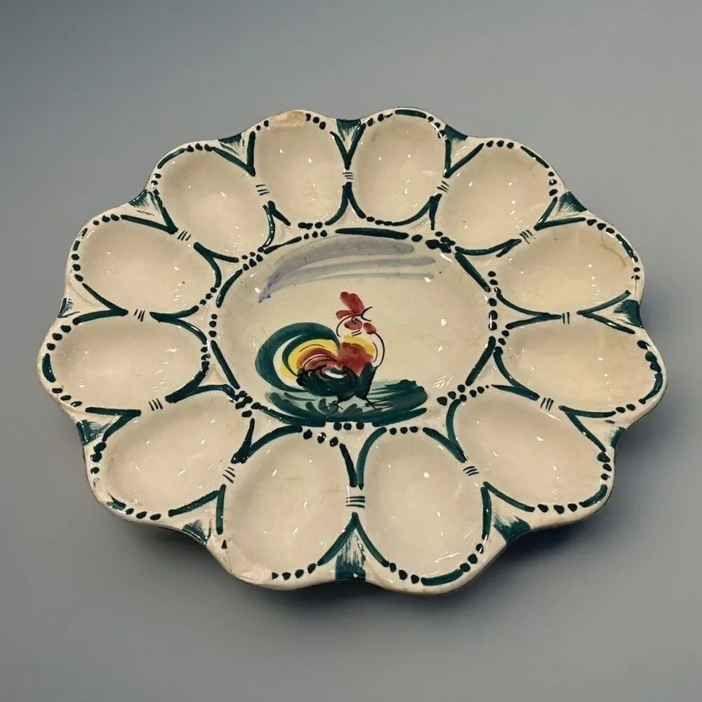 Hand Painted Italian Ceramic Egg Plate (some minor chips)